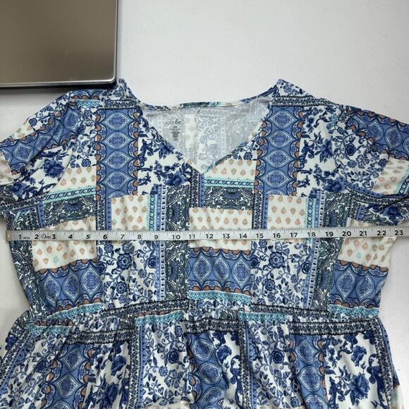 Just Be Women Plaid Patchwork Paisley Top Size 3X Blue Country Western Casual - Picture 4 of 7